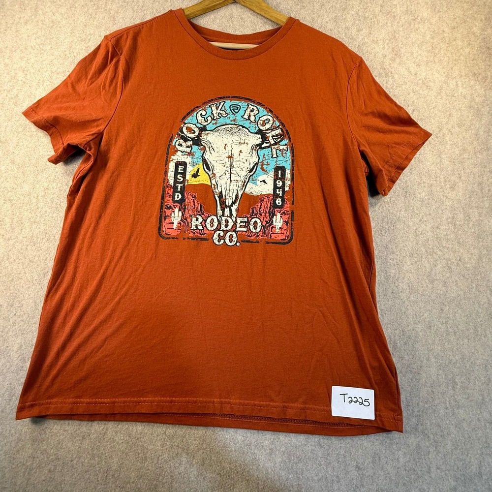 Rock & Roll Denim Mens Rodeo Co Steer Skull Graphic T-Shirt Rust Orange Large